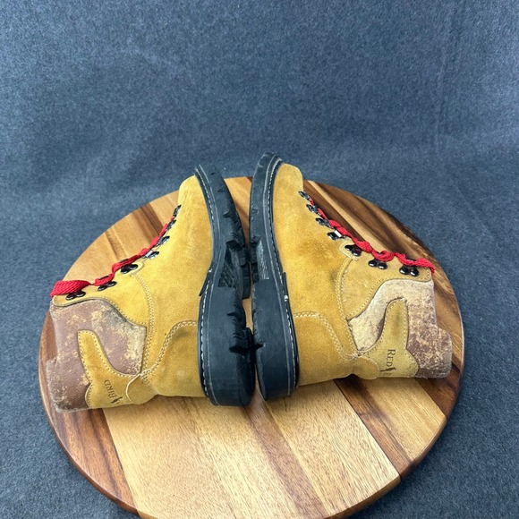 Vtg Red Bird Mens Hiking Mountaineering Boots Tan Suede Lug Sole Red Laces Sz 6 main image 5